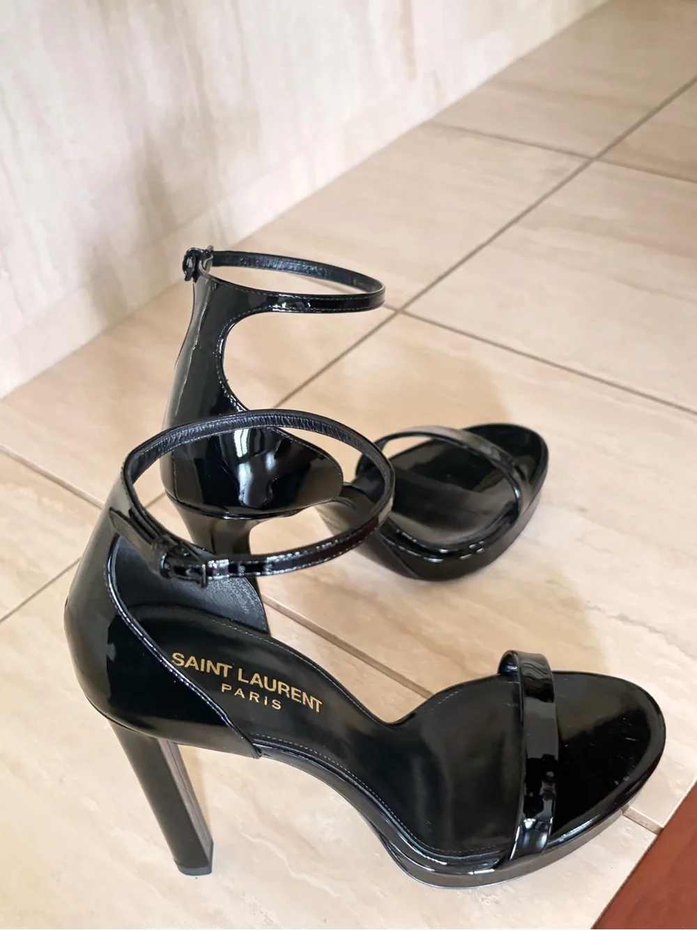Saint Laurent Patent Platform Heels Sandals, 36, black, like new minimalist - Picture 9 of 12